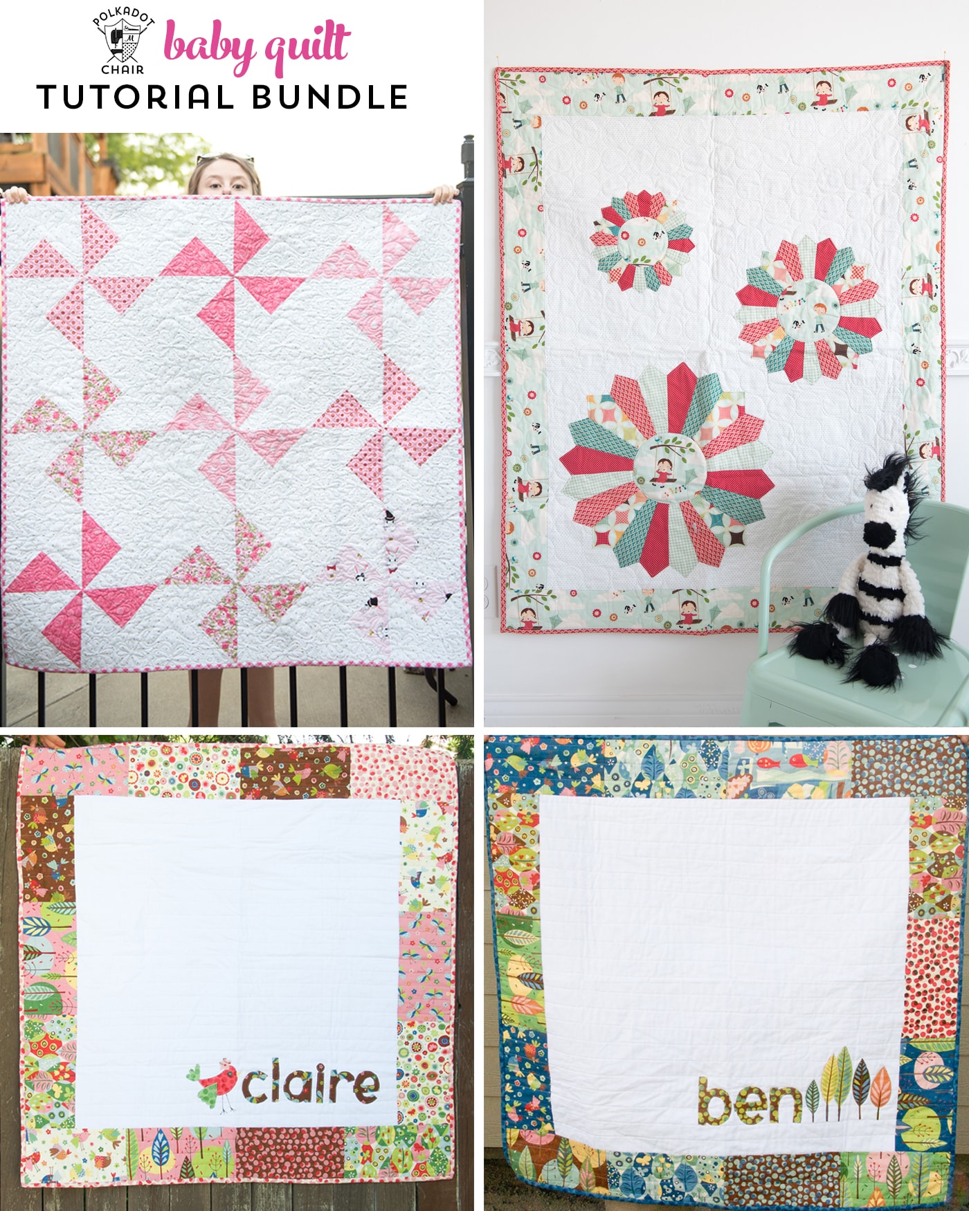 collage image of four baby quilts