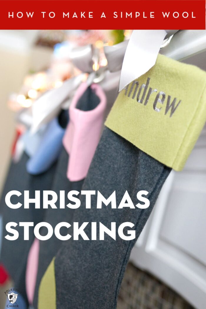 Wool Christmas Stocking hanging on fireplace mantle