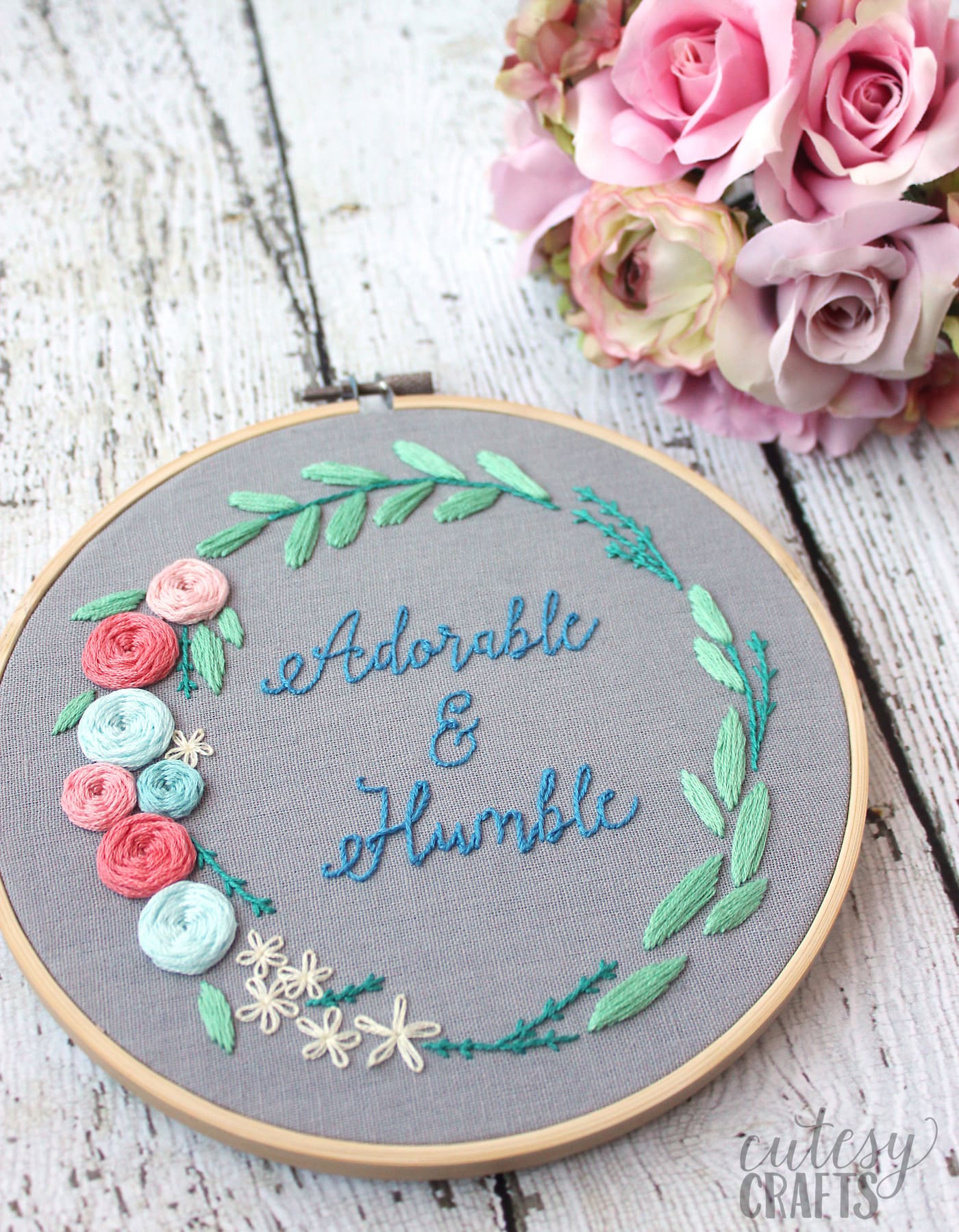 Floral wreath hand embroidery