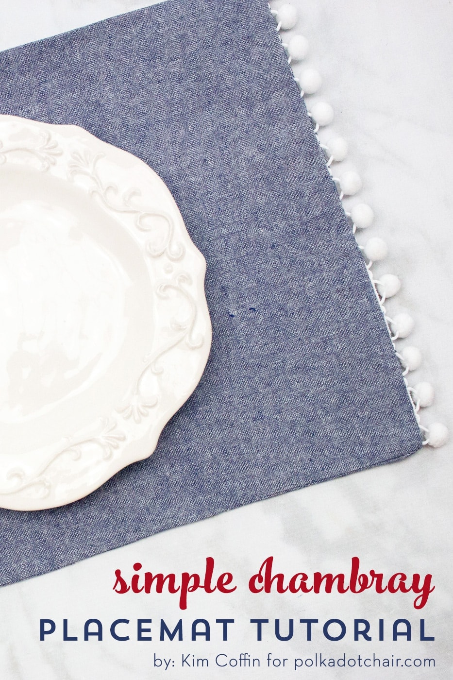 chambray placemat on marble table