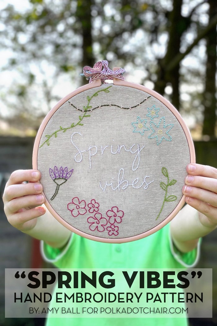 hands holding completed spring vibes embroidery hoop pattern