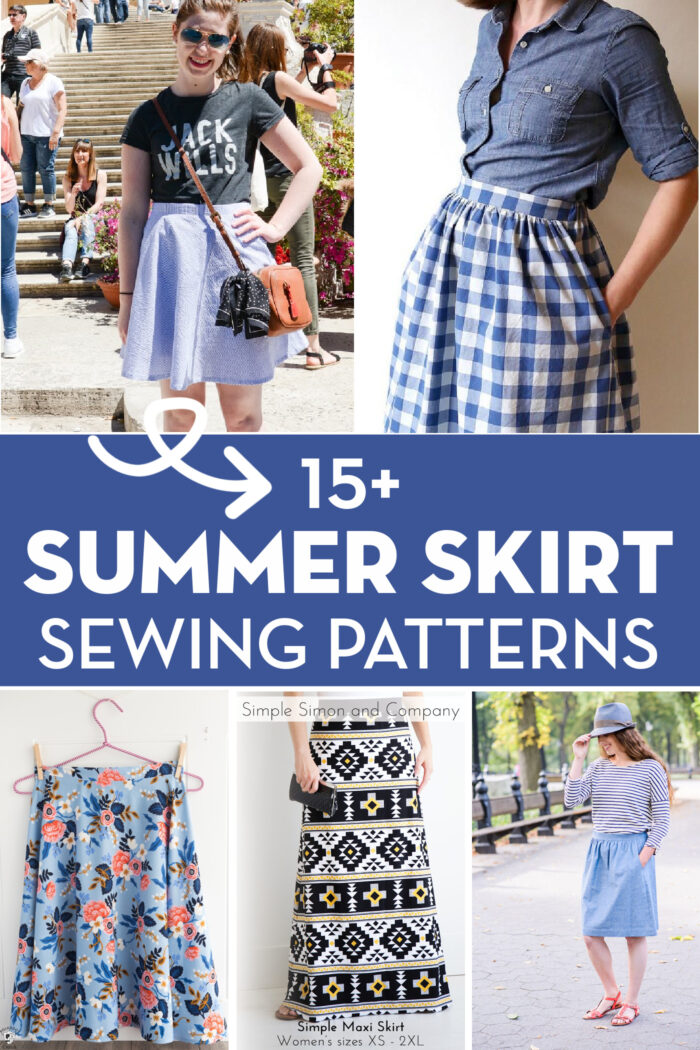 collage image of skirt patterns with text overlay
