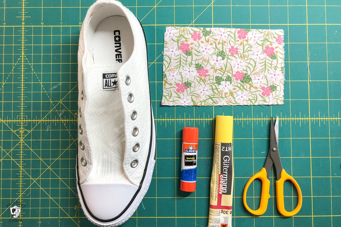 Supplies to add fabric to converse shoes